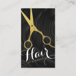 Friseursalon Fairstylist Moderne Black Gold Schere Visitenkarte