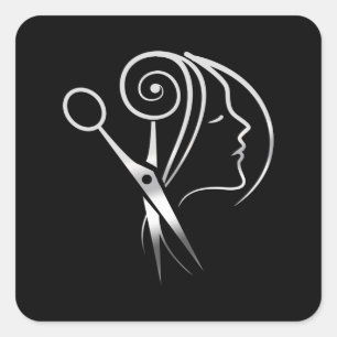 Friseursalon-Friseursalon-Logo Quadratischer Aufkleber