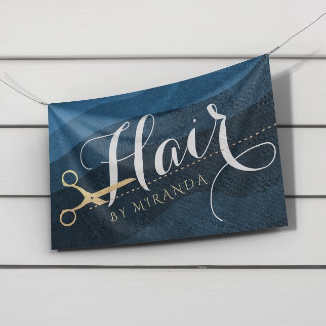 Friseursalon Friseursalon Moderne Blue & Gold Sche Banner (Von Creator hochgeladen)