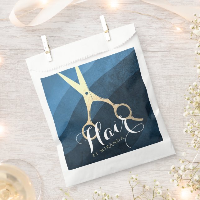 Friseursalon Friseursalon Moderne Blue & Gold Sche Geschenktütchen (Ausgeschnitten)