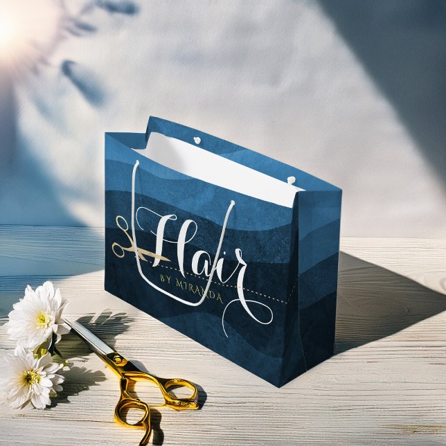 Friseursalon Friseursalon Moderne Blue & Gold Sche Große Geschenktüte (Von Creator hochgeladen)