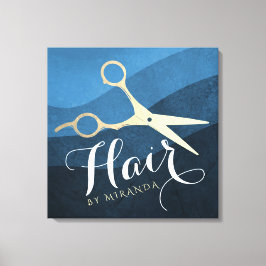 Friseursalon Friseursalon Moderne Blue & Gold Sche Leinwanddruck