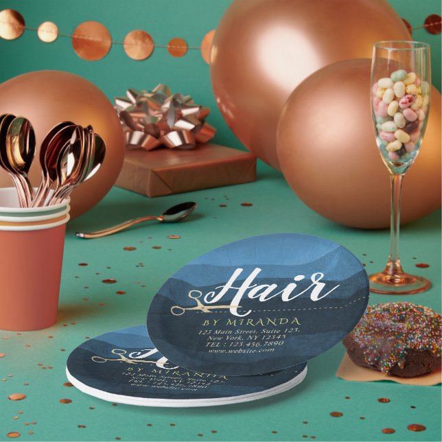 Friseursalon Friseursalon Moderne Blue & Gold Sche Pappteller (Multi)