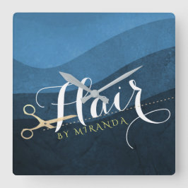 Friseursalon Friseursalon Moderne Blue & Gold Sche Quadratische Wanduhr