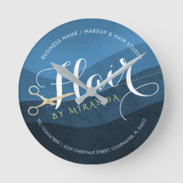 Friseursalon Friseursalon Moderne Blue & Gold Sche Runde Wanduhr