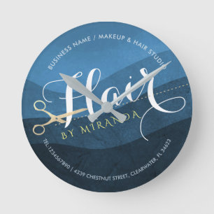 Friseursalon Friseursalon Moderne Blue & Gold Sche Runde Wanduhr