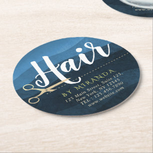 Friseursalon Friseursalon Moderne Blue & Gold Sche Runder Pappuntersetzer