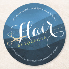 Friseursalon Friseursalon Moderne Blue & Gold Sche Runder Pappuntersetzer