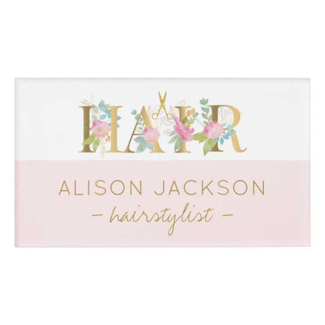 Friseursalon Gold Rosa Glattleder Namenschild (Vorderseite)