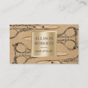 Friseursalon Gold Schere Vintage Kraft Visitenkarte