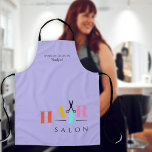 Friseursalon Großtypografie-Schere Schürze<br><div class="desc">Trendy Big HAIR Typografie farbenfroh rot,  gelb,  mint blau und rosa Buchstaben mit Schere machen einen modernen Friseur Friseur schlichte lila Lila Lavendel Schürze.               Einfach mit Ihren Daten personalisieren!</div>