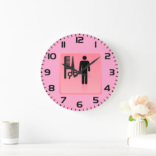 Friseursalon Icon Haarschnitt Kamm und Schere Große Wanduhr
