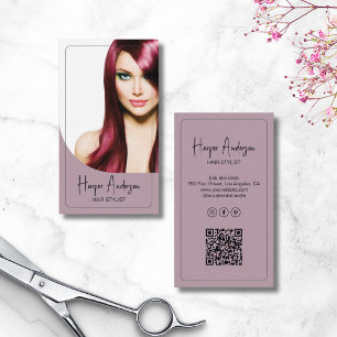 Friseursalon Individuelles Foto QR Dusty Mauve Visitenkarte