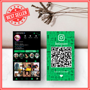 Friseursalon Instagram Grün Social Media QR Code Visitenkarte