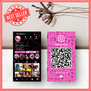 Friseursalon Instagram Pink Social Media QR Code Visitenkarte