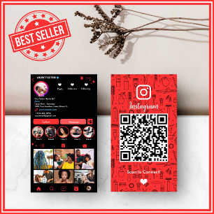 Friseursalon Instagram Rot Social Media QR Code Visitenkarte