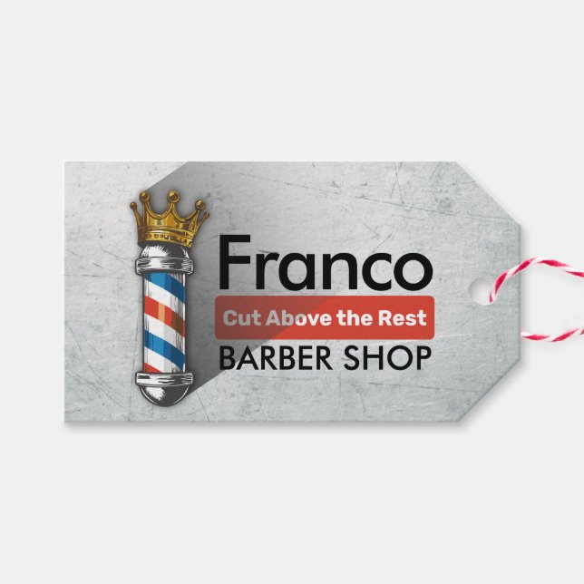 Friseursalon King Crown Barber Pole Geschenkanhänger (Vorderseite (Horizontal))