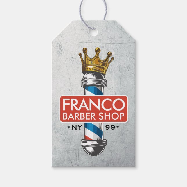Friseursalon King Crown Barber Pole Geschenkanhänger (Vorderseite)