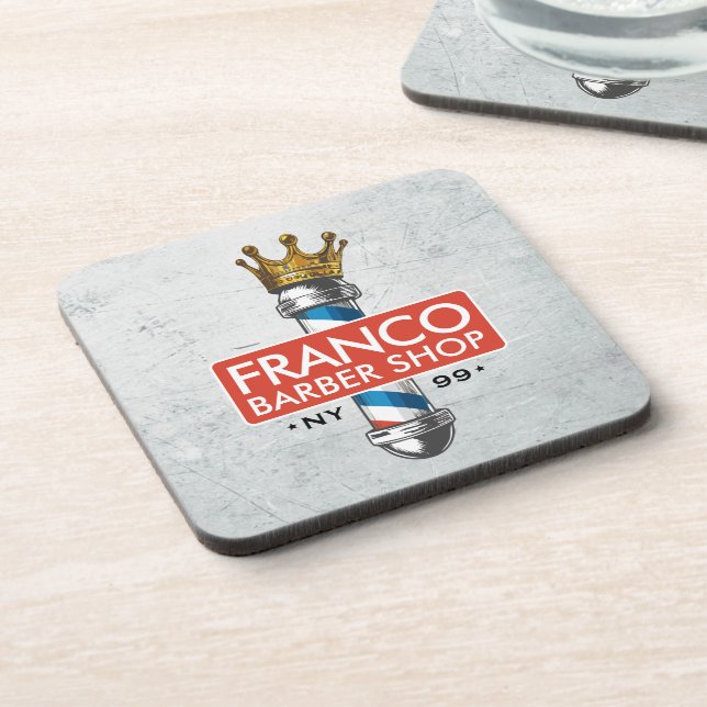 Friseursalon King Crown Barber Pole Getränkeuntersetzer (Linke Seite)