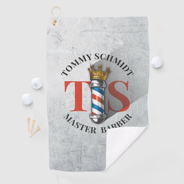 Friseursalon King Crown Barber Pole Golfhandtuch (Insitu)