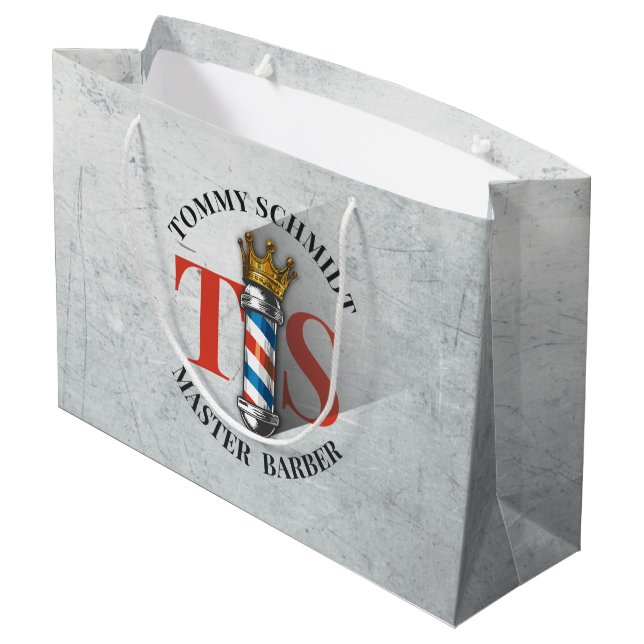 Friseursalon King Crown Barber Pole Große Geschenktüte (Rückseite Schrägansicht)