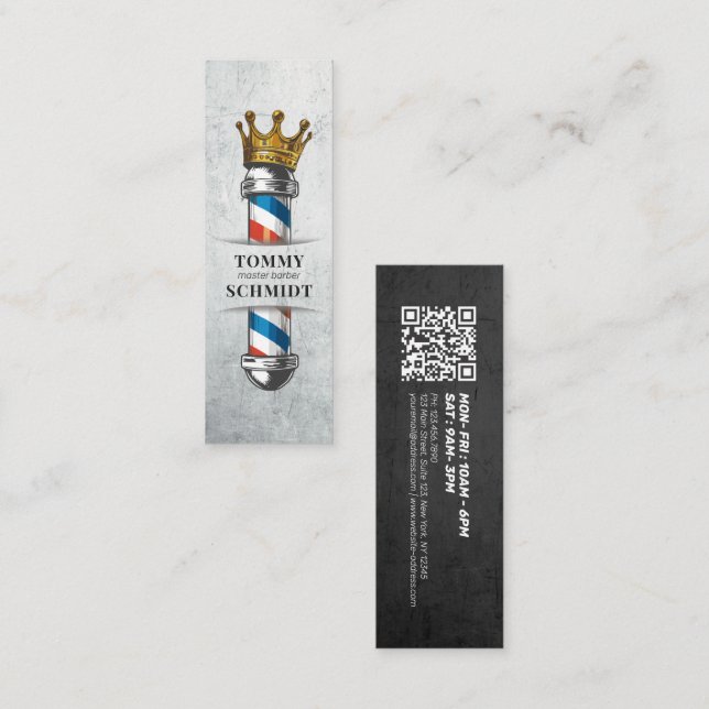 Friseursalon King Crown Barber Pole Mini Visitenkarte (Vorne/Hinten)