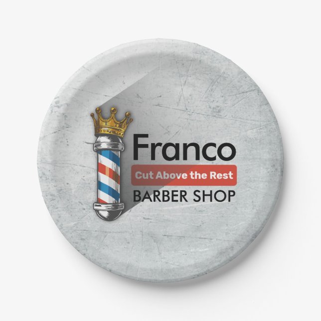 Friseursalon King Crown Barber Pole Pappteller (Vorderseite)