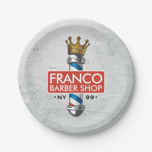 Friseursalon King Crown Barber Pole Pappteller (Vorderseite)