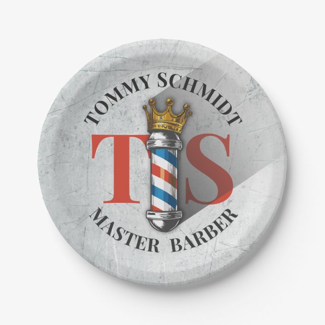 Friseursalon King Crown Barber Pole Pappteller (Vorderseite)