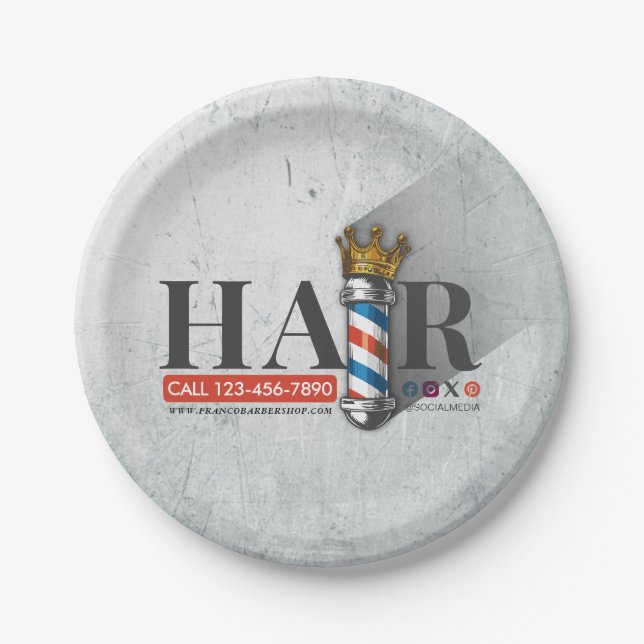 Friseursalon King Crown Barber Pole Pappteller (Vorderseite)