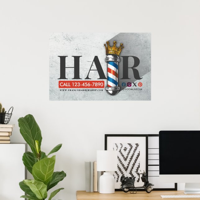 Friseursalon King Crown Barber Pole Poster (Heimbüro)