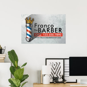 Friseursalon King Crown Barber Pole Poster