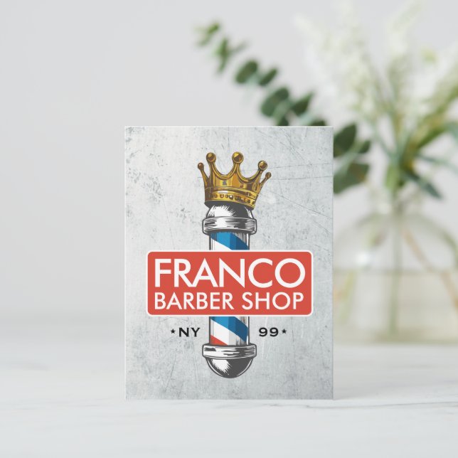 Friseursalon King Crown Barber Pole Postkarte (Stehend Vorderseite)