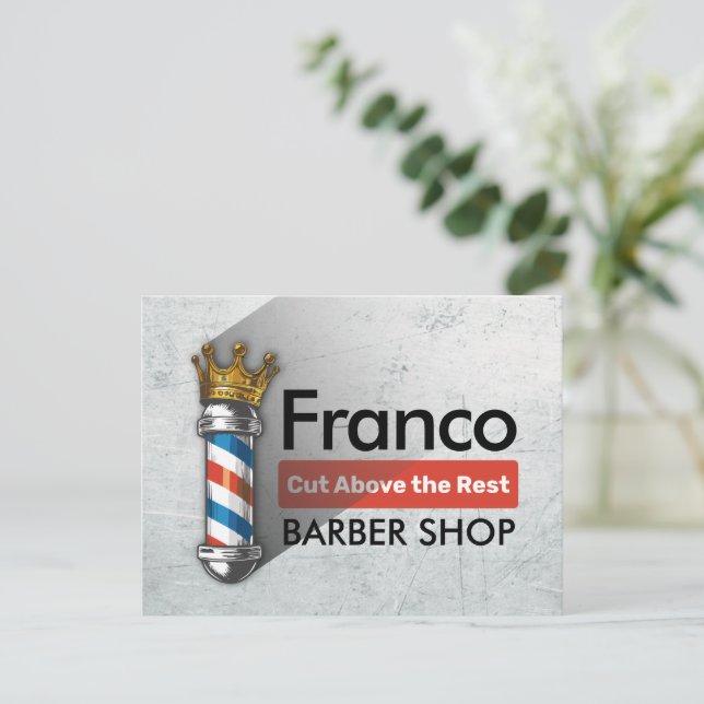 Friseursalon King Crown Barber Pole Postkarte (Stehend Vorderseite)