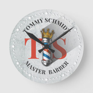 Friseursalon King Crown Barber Pole Runde Wanduhr