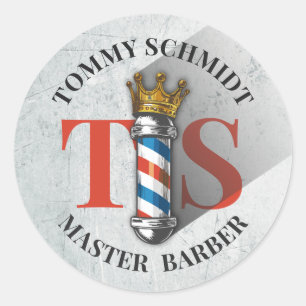 Friseursalon King Crown Barber Pole Runder Aufkleber