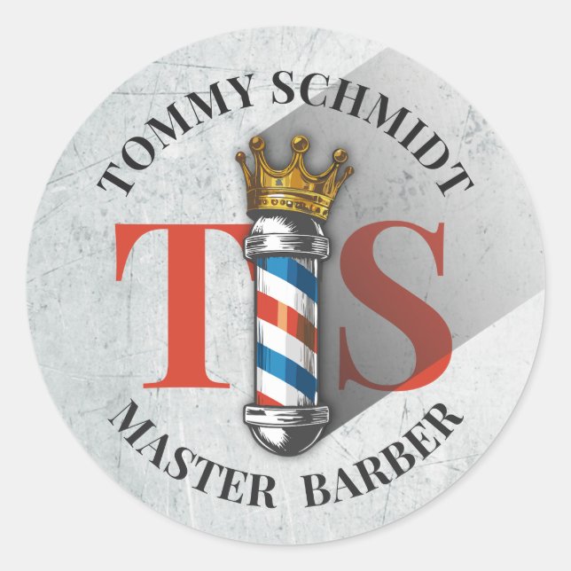 Friseursalon King Crown Barber Pole Runder Aufkleber (Vorderseite)