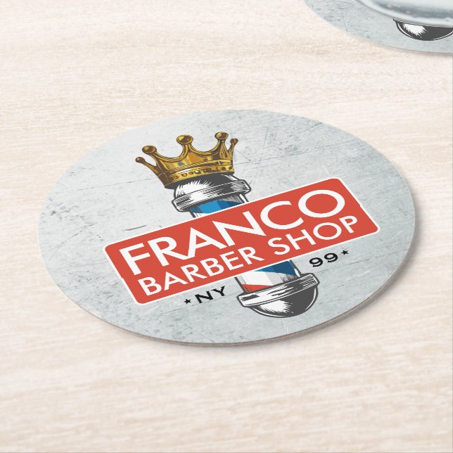 Friseursalon King Crown Barber Pole Runder Pappuntersetzer (Angewinkelt)
