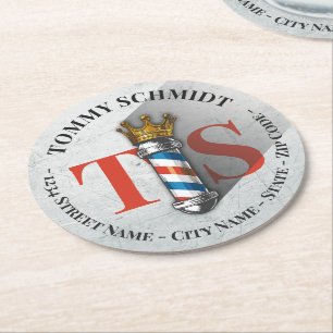 Friseursalon King Crown Barber Pole Runder Pappuntersetzer