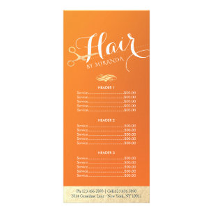 Friseursalon Makeup Orange Gold Scheren Preisliste Werbekarte
