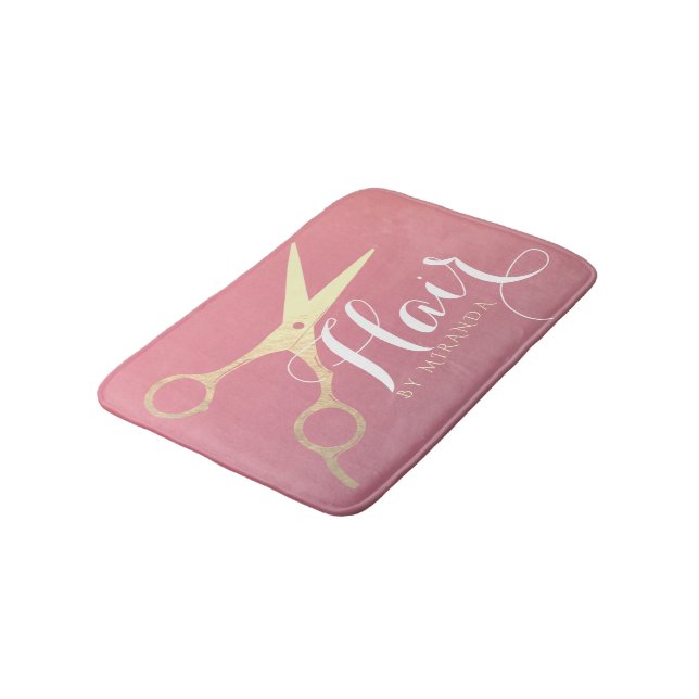 Friseursalon Makeup Salon Moderne rosa Goldschere Badematte (Schrägansicht)