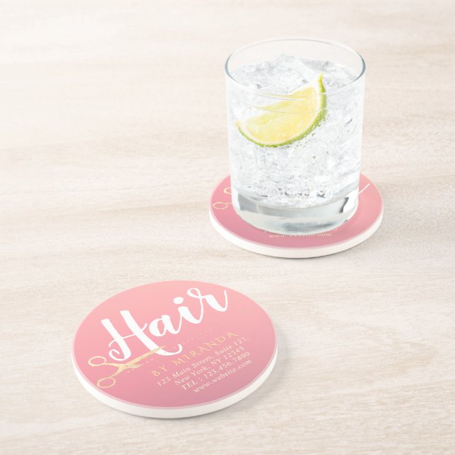 Friseursalon Makeup Salon Moderne rosa Goldschere Getränkeuntersetzer (Seite)