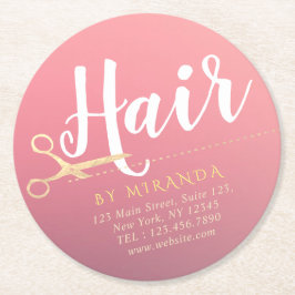 Friseursalon Makeup Salon Moderne rosa Goldschere Runder Pappuntersetzer