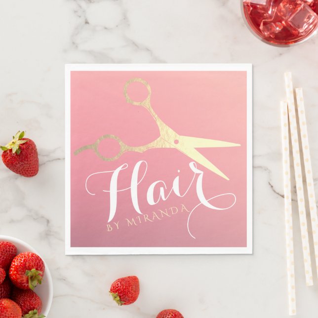 Friseursalon Makeup Salon Moderne rosa Goldschere Serviette (Beispiel)