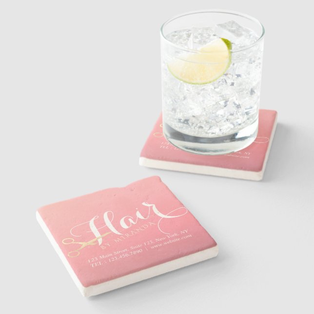 Friseursalon Makeup Salon Moderne rosa Goldschere Steinuntersetzer (Seitenansicht)