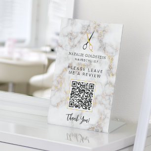 Friseursalon Marmor Schwarz Gold Schere QR-Überprü Sockelschild