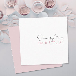Friseursalon Minimalistisch Blush White Quadratische Visitenkarte