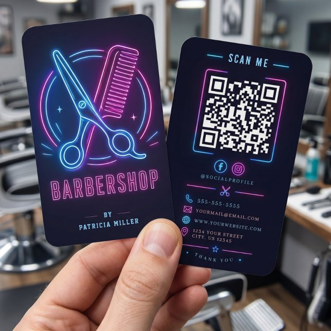 Friseursalon Moderne Neon-Schere Custom Visitenkarte (Von Creator hochgeladen)