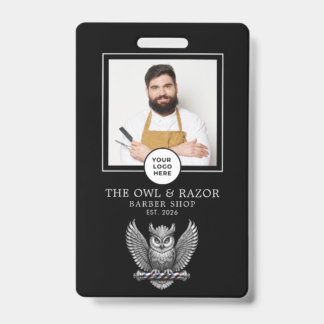 Friseursalon Moderner Rasierer Eule Silber Friseur Ausweis (Vorderseite)