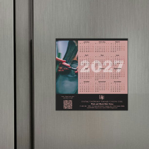 Friseursalon Pink Black Quadrat 2027 Kalender Magn Magnetkarte